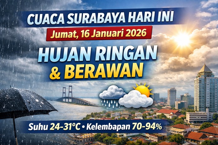 Cuaca Surabaya Hari Ini, 15 Kecamatan Diguyur Hujan Ringan