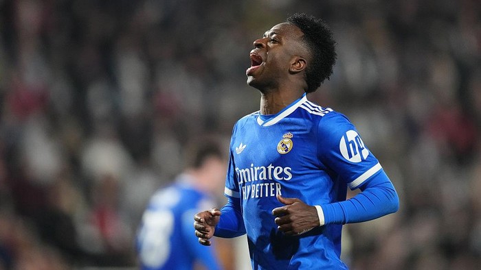 ALBACETE, SPAIN - JANUARY 14: Vinicius Junior left winger of Real Madrid and Brazil reacts during the Copa del Rey round of 16 match between Albacete Balompie and Real Madrid at Estadio Carlos Belmonte on January 14, 2026 in Albacete, Spain. (Photo b