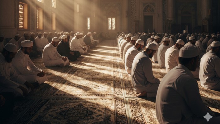 Ilustrasi mendengarkan khotbah saat sholat Jumat.