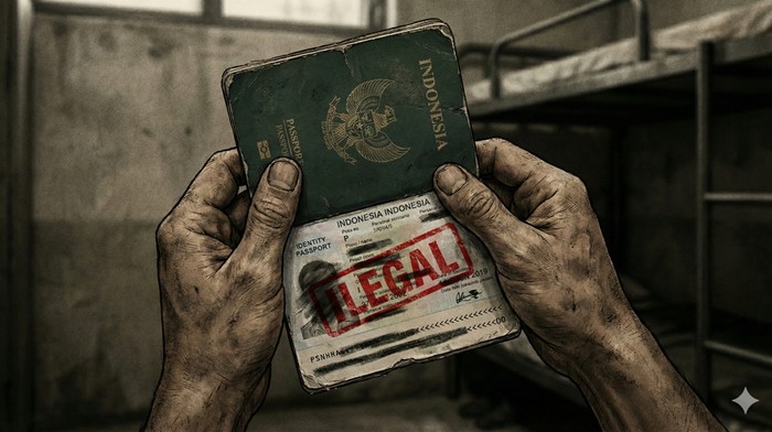 Ilustrasi TKI ilegal. (Gemini AI)
