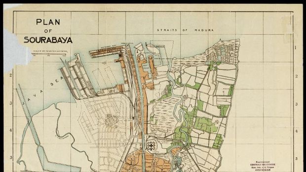 Peta pengelolaan sungai Surabaya untuk mencegah banjir pada 1930-1935.