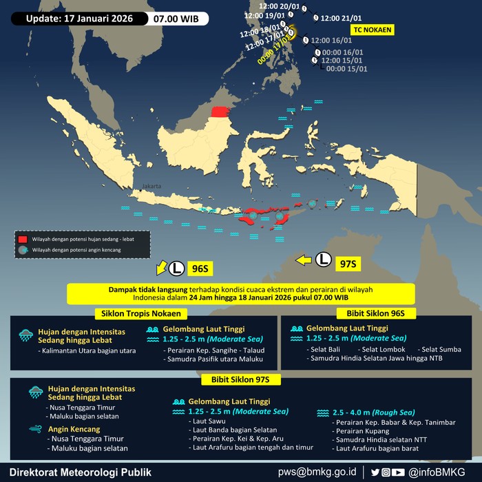 BMKG Deteksi Ada 3 Siklon Dekat RI, Kaltara hingga NTT Waspada Hujan Lebat