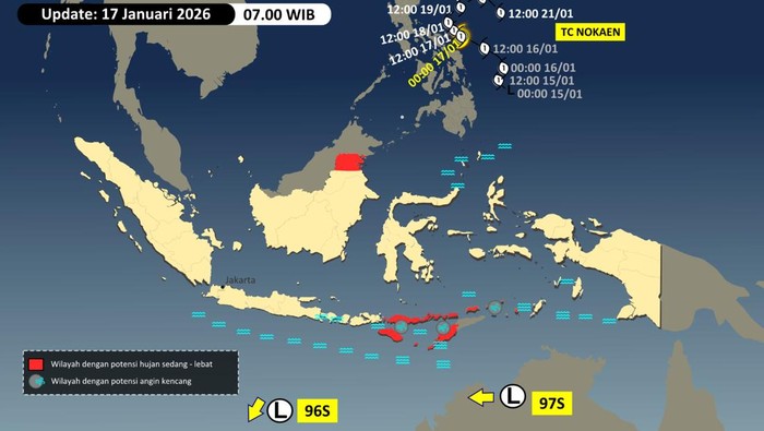 BMKG mendeteksi dua bibit siklon tropis dan satu siklon tropis. Warga Kaltara, NTT, dan Maluku bagian selatan diminta waspada hujan lebat dan gelombang tinggi. (dok BMKG)