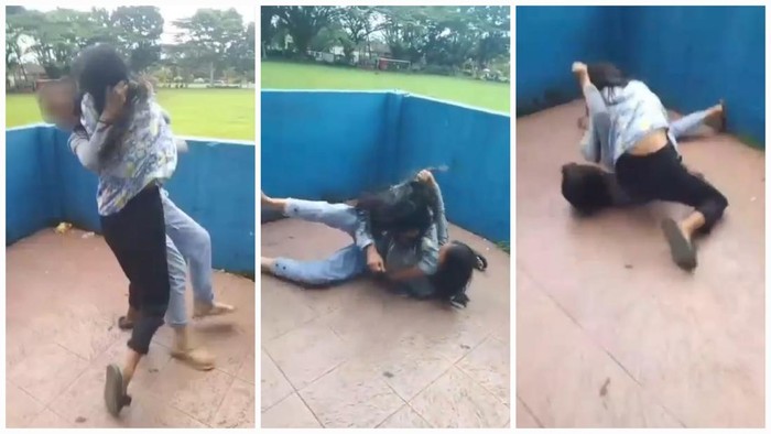 Video viral siswi smp di Lubuklinggau berduel gegara rebutan pelajar SD