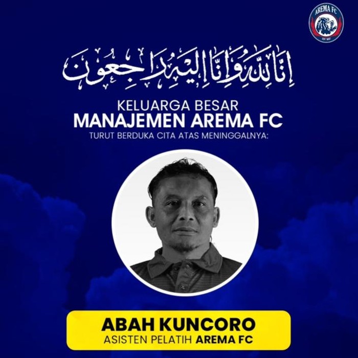 Arema FC umumkan asisten pelatihnya Kuncoro meninggal dunia