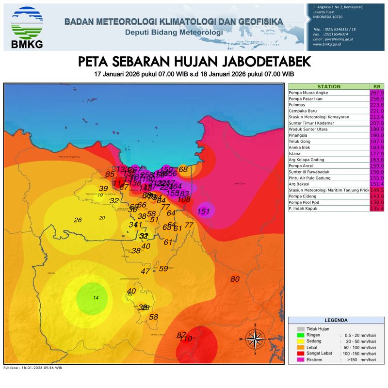 Data peta sebaran hujan di Jabodetabek