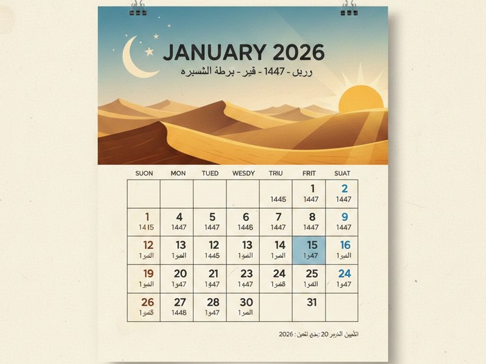 Ilustrasi Kalender Hijriah Januari 2026