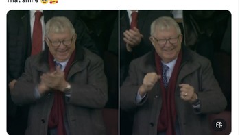 Sir Alex Ferguson pun senang melihat kemenangan MU. Foto: X.com