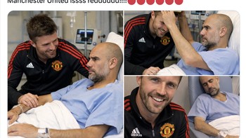Meme Carrick membuat Pep Guardiola jadi sakit. Foto: X.com