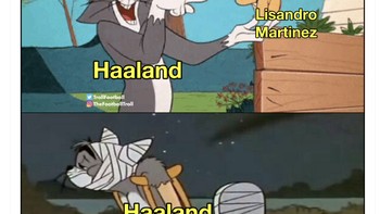 Erling Haaland semalam pun tak berdaya dijaga Lisandro Martinez. Foto: X.com