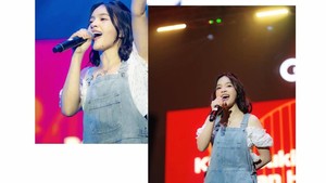 Denim overall dan atasan floral jadi signature look Eca malam itu. Foto: Instagram Elsa Japasal