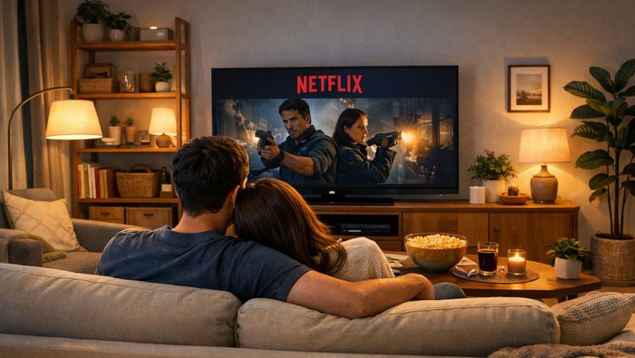 Ilustrasi Pasangan Nonton Netflix