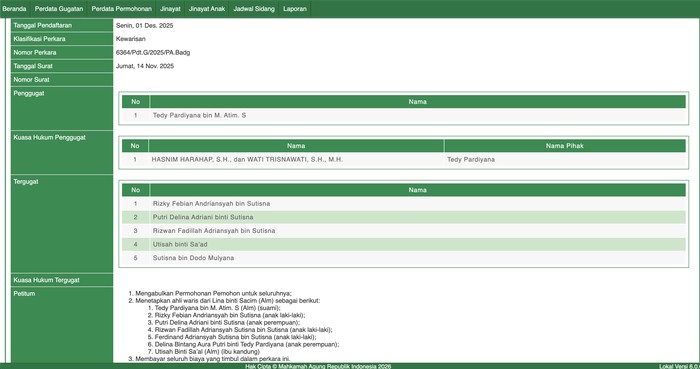 Teddy Pardiyana Masukkan Namanya Dalam Daftar Ahli Waris Ibu Rizky Febian