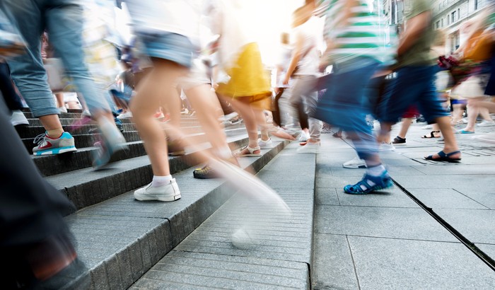 Human legs going up the stairs