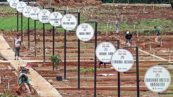 Foto udara pembangunan Pasar Petani Garuda di Kabupaten Bogor, Jawa Barat, Selasa (20/1/2026). Pemerintah Kabupaten Bogor membangun Pasar Petani Garuda yang merupakan pusat perbelanjaan dan pemasaran produk pertanian lokal, khususnya buah-buahan dan tanaman hias unggulan Kabupaten Bogor, pasar tersebut disiapkan sebagai ruang strategis untuk mendukung ekonomi petani lokal. ANTARA FOTO/Yulius Satria Wijaya