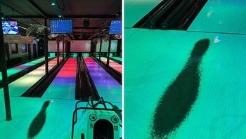 Jalur bowling ini tampak aus membentuk bayangan memanjang, hasil dari kaki pemain yang terus bergerak di lintasan yang sama. Foto: Boredpanda