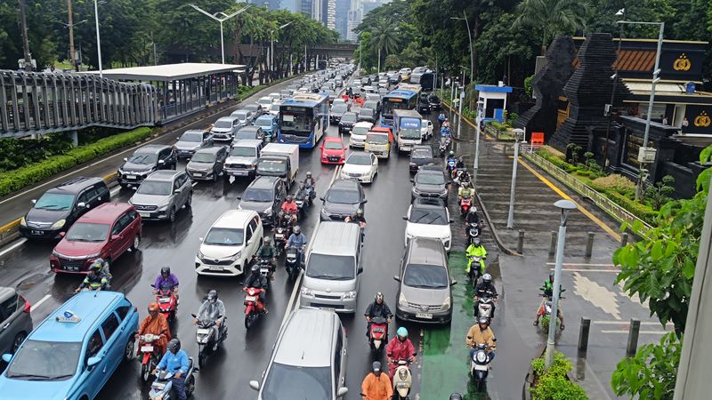 Kemacetan di Jalan Sudirman arah Bundaran Senayan (Rizky/detikcom)