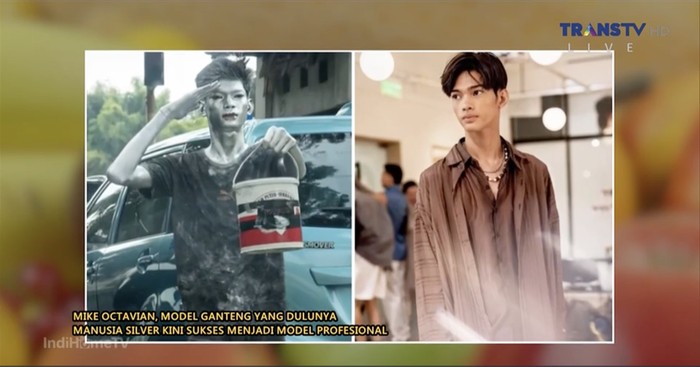 Mike Octavian manusia silver yang bertransformasi jadi model profesional.
