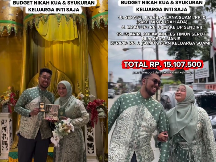 Pasangan yang memutuskan menikah di KUA, menghabiskan budget Rp 15 Juta. Unggahan pernikahan di KUA Medan Sunggal, Sumatra Utara, ini langsung viral di media sosial.