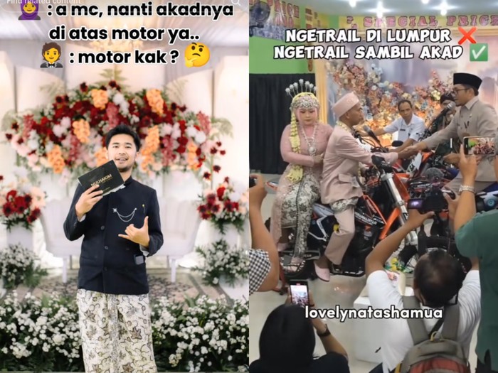 Suasana akad nikah ini mendadak jadi sorotan, karena pengantin melangsungkan akad nikah di atas motor. Unggahan pernikahan di Cianjur, Jawa Barat ini langsung viral di media sosial.
