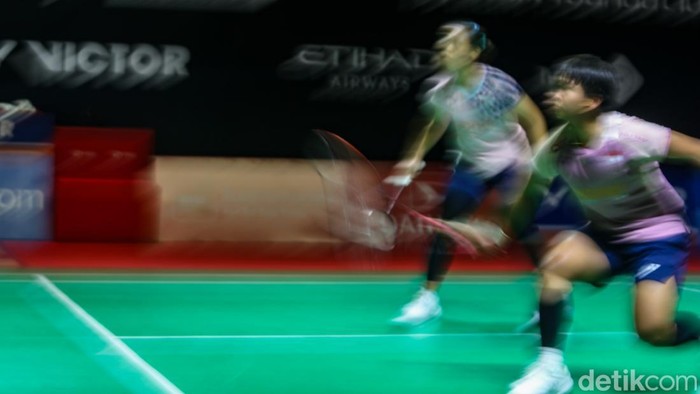 Ana/Trias bertanding melawan wakil Jepang Arisa Igarashi/Miyu Takahashi dalam babak 16 besar Indonesia Masters 2026 di Istora Senayan, Jakarta, Kamis (22/1/2026).