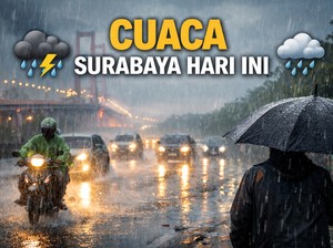 Cuaca Surabaya Jumat, Waspada Hujan Ringan Sepanjang Hari