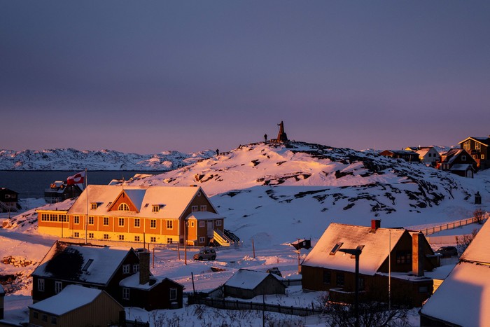 Sunset over Nuuk, Greenland, January 21, 2026. Mads Claus Rasmussen/Ritzau Scanpix/via REUTERS ATTENTION EDITORS - THIS IMAGE WAS PROVIDED BY A THIRD PARTY. DENMARK OUT. NO COMMERCIAL OR EDITORIAL SALES IN DENMARK.