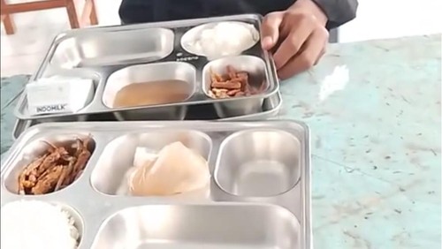 Potongan video ikan teri kering dalam menu MBG di SMKN 3 Kota Bima, NTB, pada Rabu (21/1/2026). (Istimewa)