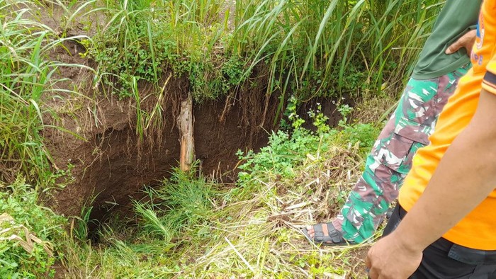 Sinkhole Muncul Usai Hujan Deras di Persawahan Tanjungsari Gunungkidul