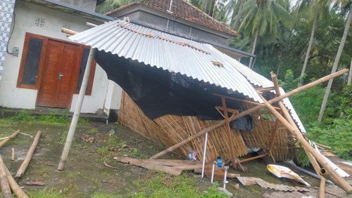 Sebuah rumah warga di Banjar Dinas Tegal Sumaga, Desa Tejakula, Kecamatan Tejakula, Kabupaten Buleleng, tertimpa pohon kelapa akibat hujan deras disertai angin kencang Jumat (23/1/2026) dini hari. (BPBD Buleleng)
