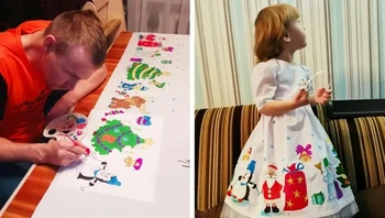 Suaminya menggambar, sang istri yang menjahit. Siapa yang pakai? Putri mereka. Foto: Vyatich921 via Bright Side.