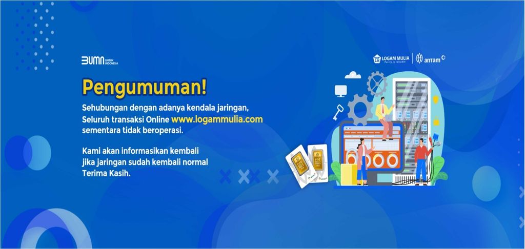 Website resmi logam mulia tidak dapat di akses. (Dok. Logam Mulia)