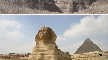 Sphinx Agung Giza pada Desember 1849. Patung setinggi 20 meter itu akhirnya digali oleh Émile Baraize antara tahun 1925 dan 1936. Foto tersebut diambil oleh fotografer amatir Maxime du Camp selama perjalanannya ke Mesir bersama penulis yang saat itu belum terkenal, Gustave Flaubert. Foto: Boredpanda