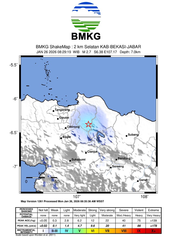 Gempa M 2,7 Bekasi Terasa hingga Karawang, Ini Pemicunya