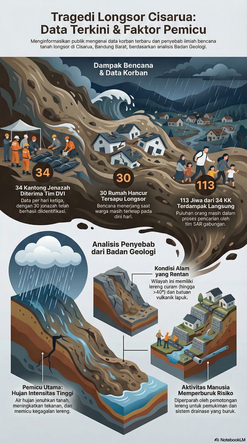 Infografik update pencarian korban longsor Cisarua, Kabupaten Bandung Barat pada hari ketiga, Senin (26/1)