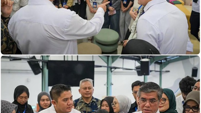 Sekretaris Kabinet Teddy Indra Wijaya bersama Menteri Ketenagakerjaan Prof. Yassierli mengecek salah satu pelaksanaan program Magang Nasional di Paragon