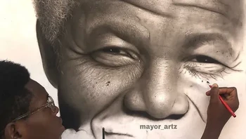Gambar Nelson Mandela di tangan Mayor Olajida terlihat realistis. Foto: Mayor arts via Bored Panda