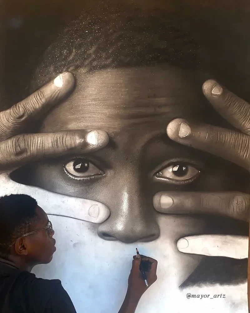 Gambar hyperrealism yang belum selesai ini membuat penggemar seni berdecak kagum. Cantik banget.