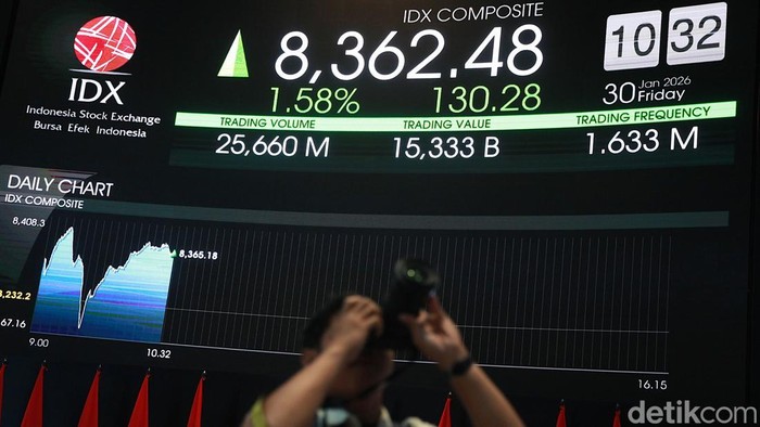 IHSG dibuka menguat pada perdagangan Jumat (30/1/2026) setelah dua hari tertekan. Rebound pasar terjadi seiring pengunduran diri Direktur Utama BEI Iman Rachman.