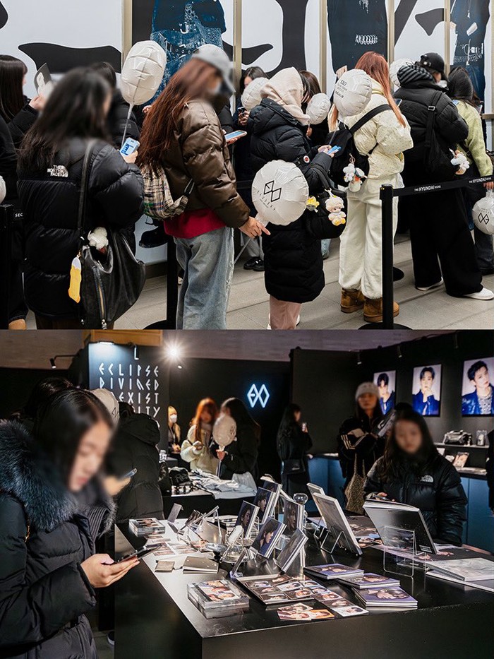 Potret EXO-L mengunjungi pop up store EXO REVERXE THE WORLD di The Hyundai Seoul B1 Event Plaza in Yeongdeungpo-gu, Seoul, pada 20-27 Januari lalu.