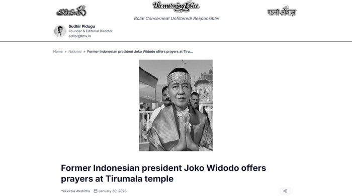 Berita pria disebut Jokowi sembahyang di Kuil India yang ditulis The Morning Voice dengan mengutip pejabat pengelola kuil