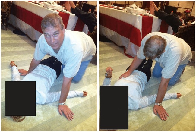 Departemen Kehakiman Amerika Serikat mempublikasikan dokumen terbaru kasus Epstein. Sejumlah foto yang baru dirilis memperlihatkan sosok yang diduga sebagai Andrew Mountbatten-Windsor sedang merangkak di lantai dan mencondongkan tubuh ke arah seorang perempuan yang terbaring di bawahnya. (Foto: U.S. Justice Department/Handout via REUTERS)