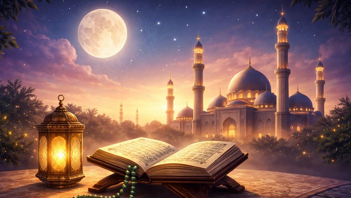 Ilustrasi berdoa di malam Lailatul Qadar.