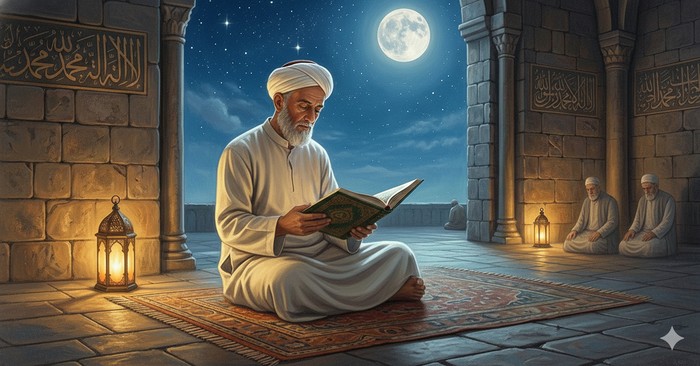 Ilustrasi seorang muslim membaca surat yasin.