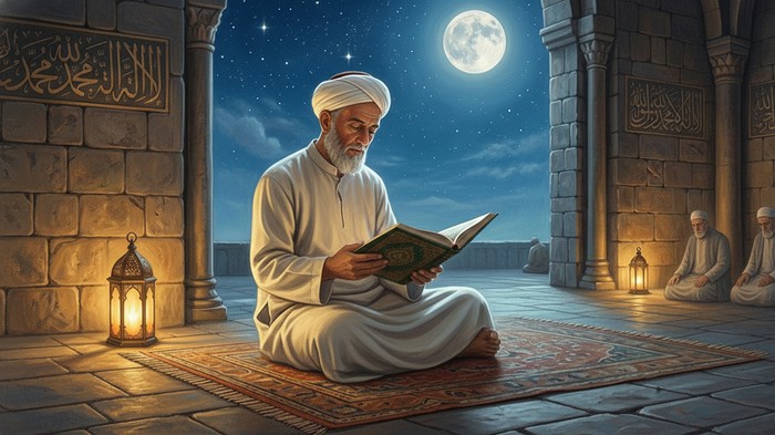 Ilustrasi seorang muslim membaca surat yasin.