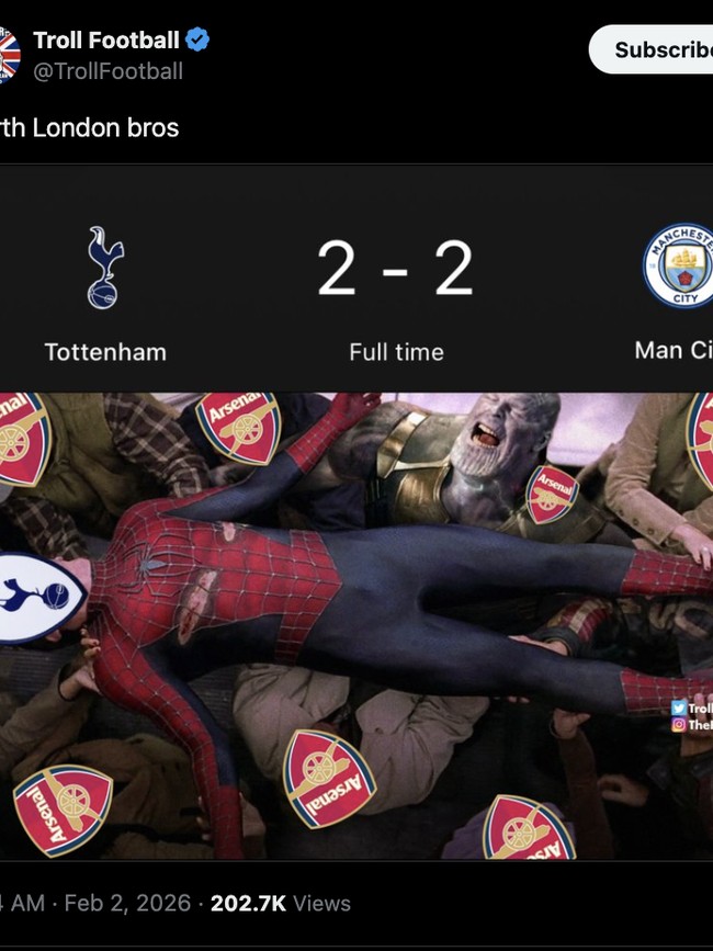 Meme Kocak Spurs Imbangi City, Jadi Bestie Dadakan Arsenal!