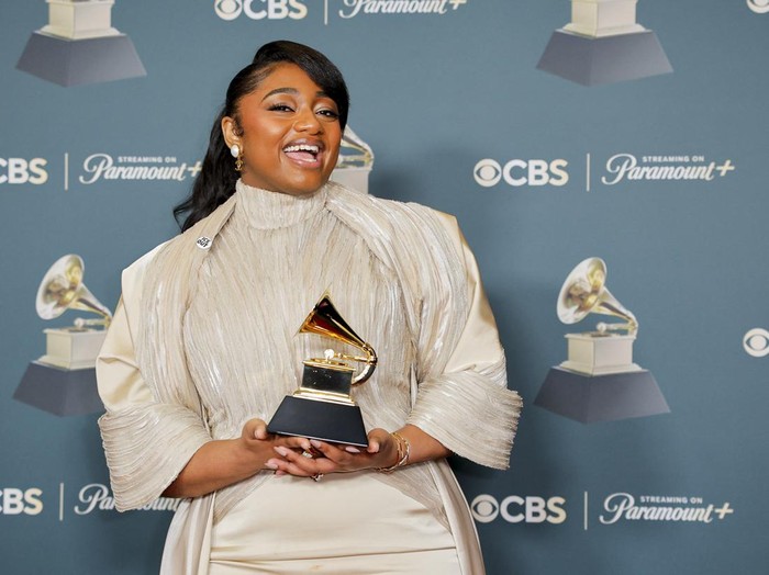 Meg Pickarski and Curtis Stewart pose at the red carpet during the 68th Annual Grammy Awards in Los Angeles, California, U.S., February 1, 2026. REUTERS/Mario Anzuoni