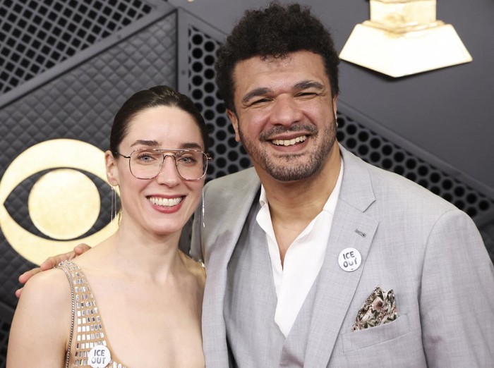 Meg Pickarski and Curtis Stewart pose at the red carpet during the 68th Annual Grammy Awards in Los Angeles, California, U.S., February 1, 2026. REUTERS/Mario Anzuoni