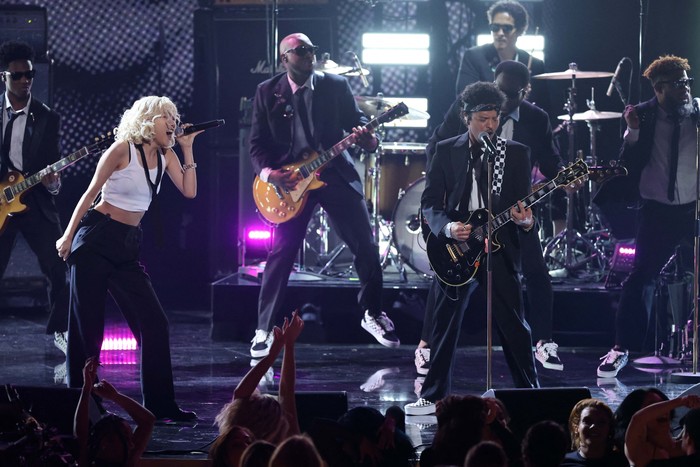 Bruno Mars and Rose perform during the 68th Annual Grammy Awards in Los Angeles, California, U.S., February 1, 2026. REUTERS/Daniel Cole