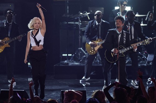 Bruno Mars and Rose perform during the 68th Annual Grammy Awards in Los Angeles, California, U.S., February 1, 2026. REUTERS/Daniel Cole